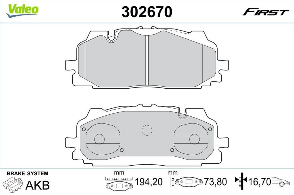 Jeu de 4 plaquettes de frein VALEO ref. 302670